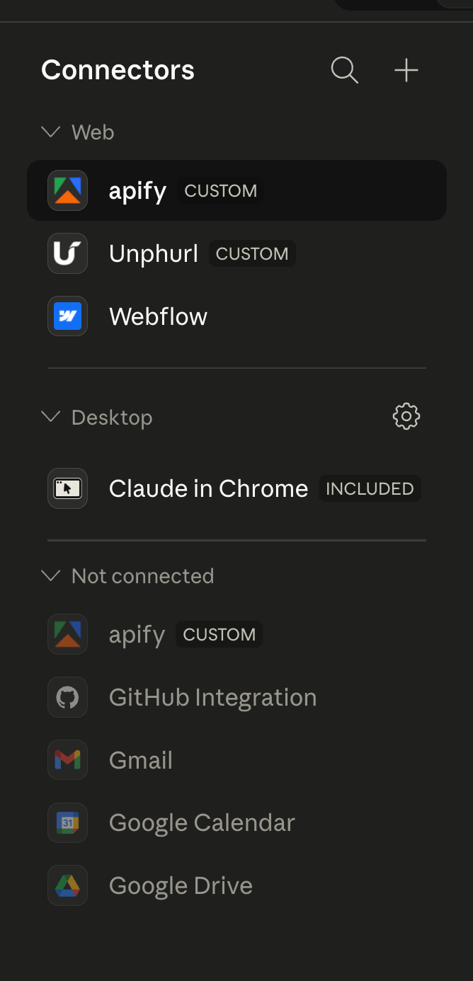 Unphurl connector shown in Claude Cowork connectors list