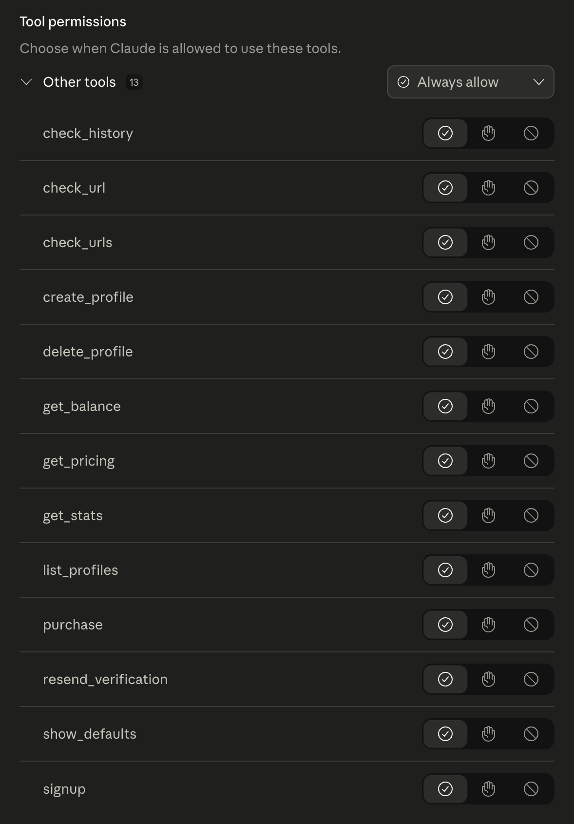 Unphurl tool permissions in Claude Cowork showing all 13 tools
